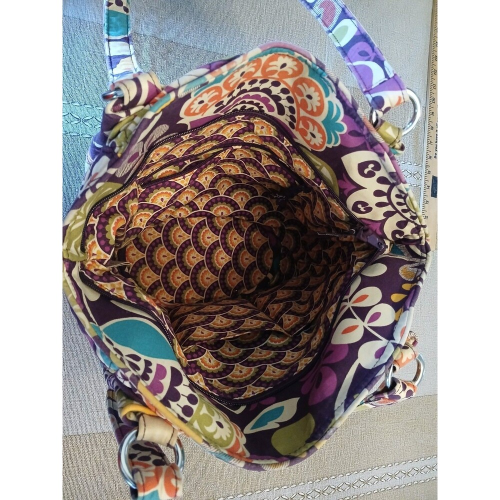 Vera Bradley Plum Crazy Floral Shoulder Bag Quilted Purse Front & Back Pocket - Picture 7 of 16